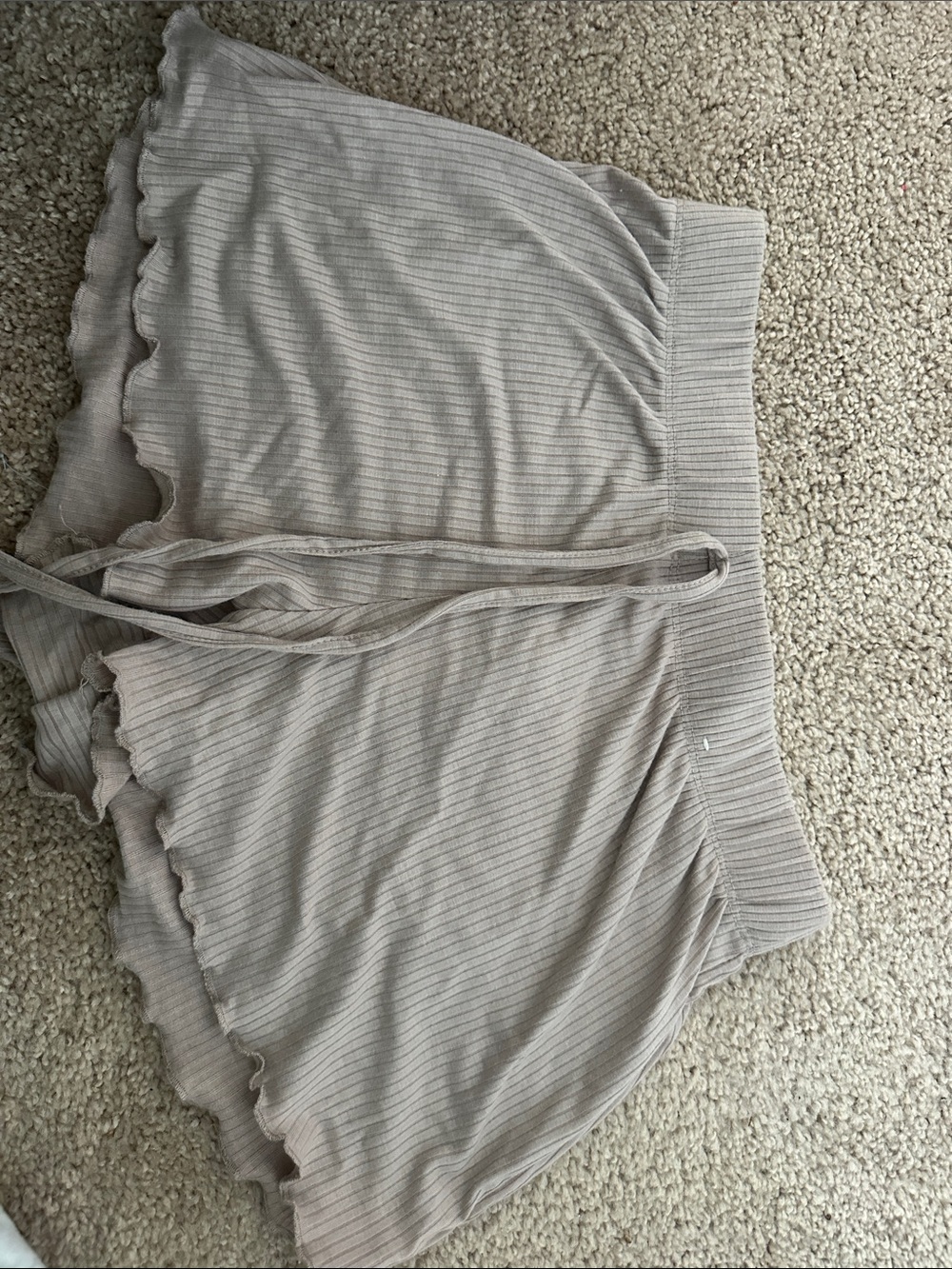 Primark Ribbed Drawstring Shorts in Light Beige